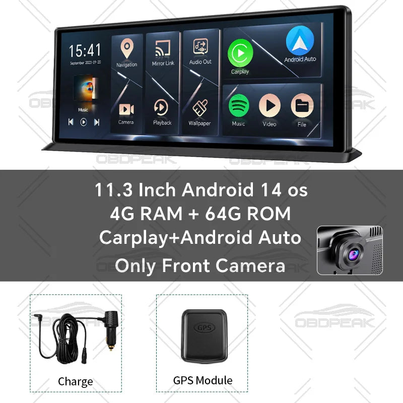 K60 Pro 11.3 Inch Android 14 AI Dash Cam Rear View Mirror GPS CarPlay