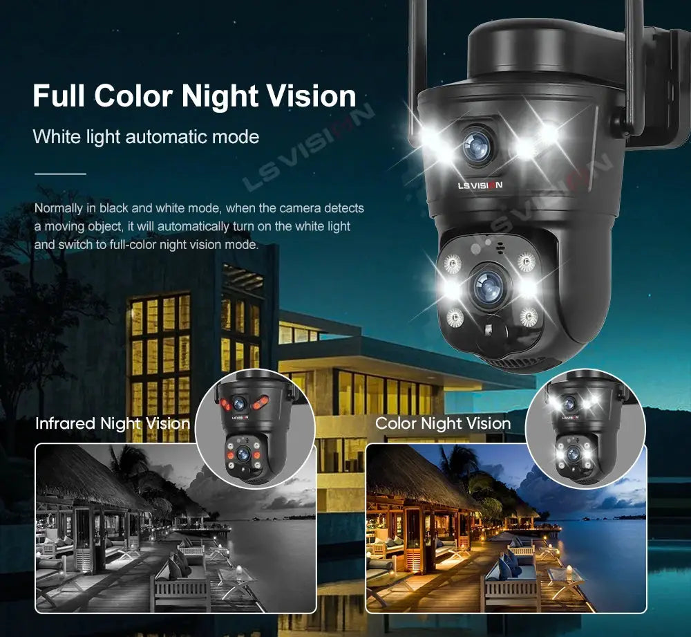 Simples Market LS VISION 8MP outdoor solar security camera with dual lens, 4G/WiFi, full-color night vision
