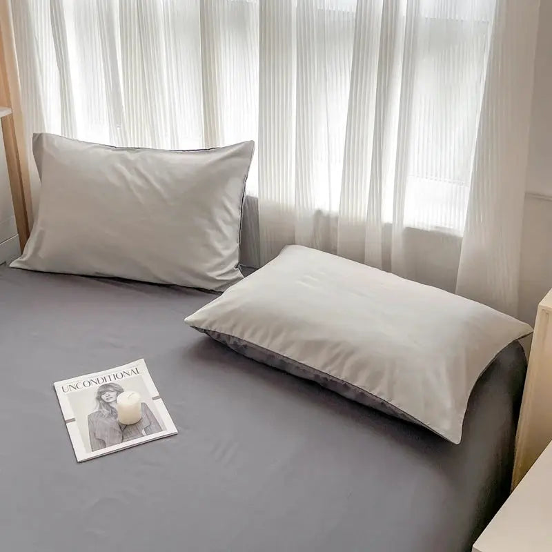 Bed set by Simples Market, 4-piece gray solid color brush fabric with two pillowcases and matching sheet