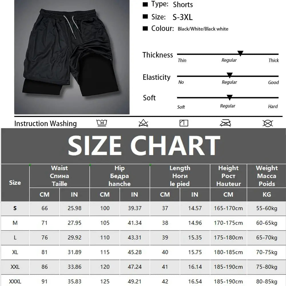 Simples Market men's 2-in-1 black gym shorts with outer shorts and inner compression mesh layer