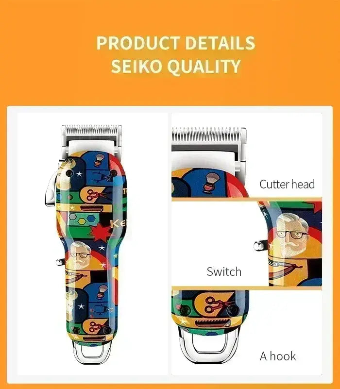 Kemei graffiti-pattern electric hair clipper with colorful design; rechargeable beard trimmer by Simples Market