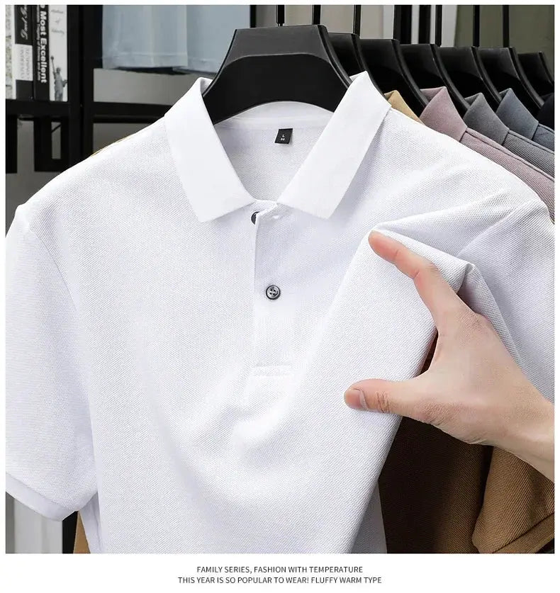 Men's polo shirt by Simples Market; white, 100% cotton, breathable with silk-like finish.