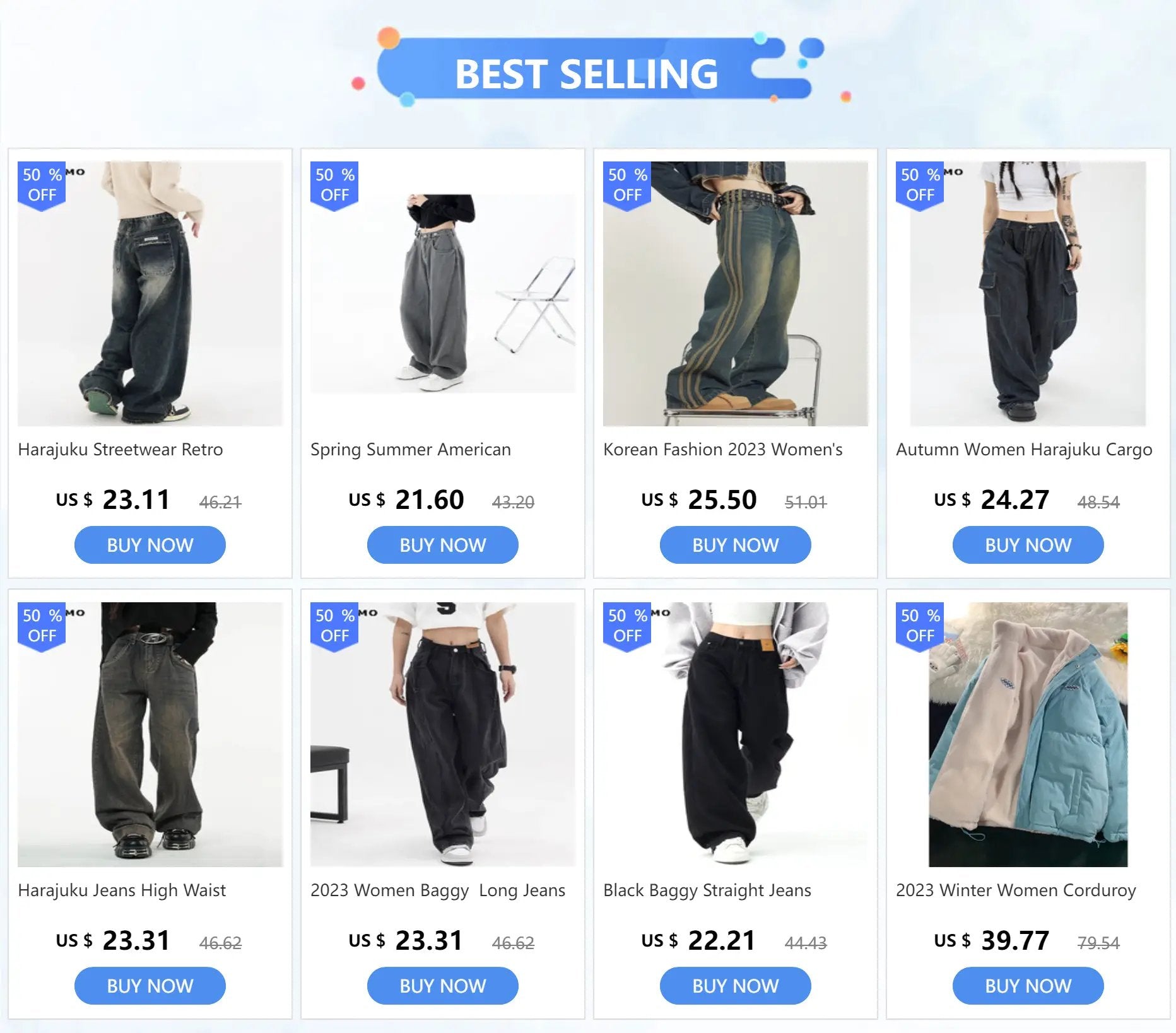 Harajuku Streetwear High Waist Jeans Loose Wide Leg Denim Trousers