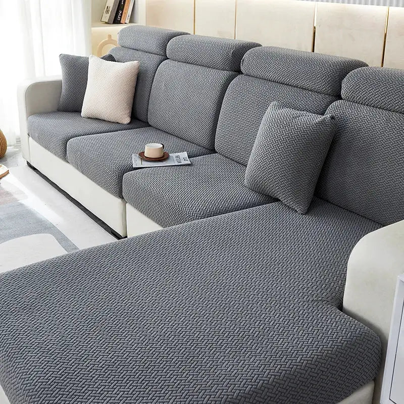 Simples Market thickened sofa seat cushion cover in gray jacquard stretch slipcover for sectional sofa.
