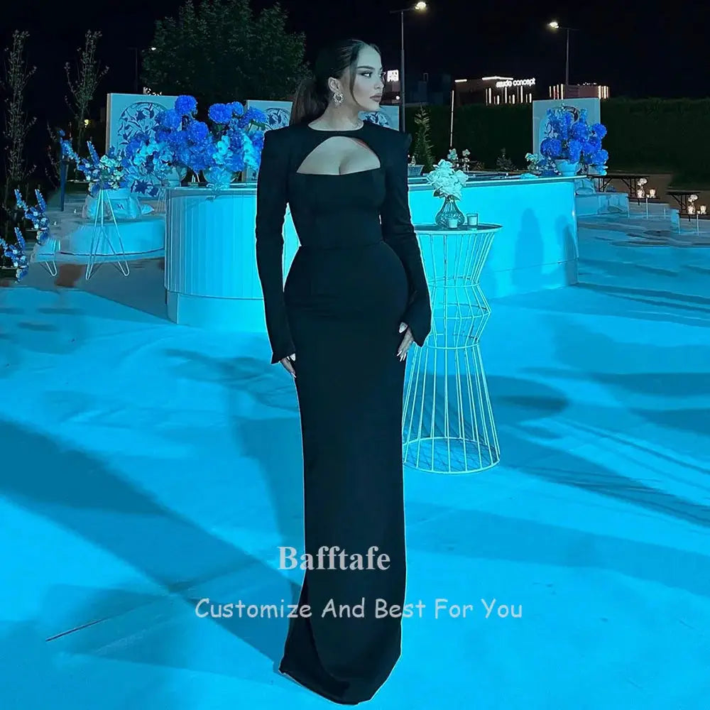 Mermaid Black Prom Dress With Long Sleeves Elegant Formal Evening Gown