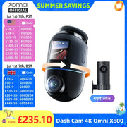 70mai Dash Cam 4K Omni X800, black, Global Version, 360° rotating dual‑channel HDR, 4G compatible
