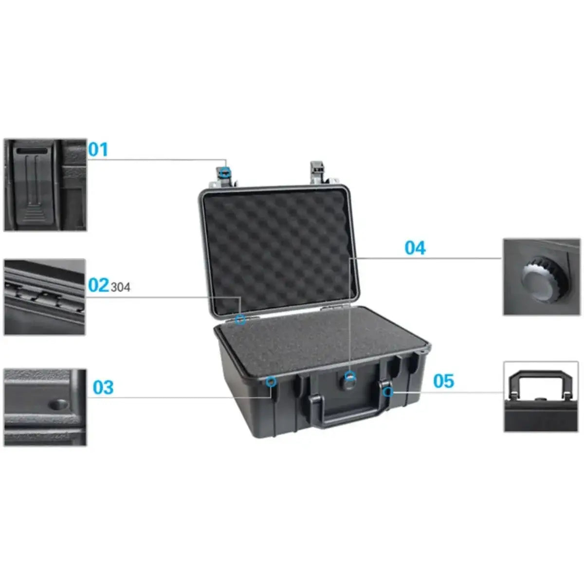 Black hard-shell waterproof organizer box by Simples Market, portable with foam interior and latches