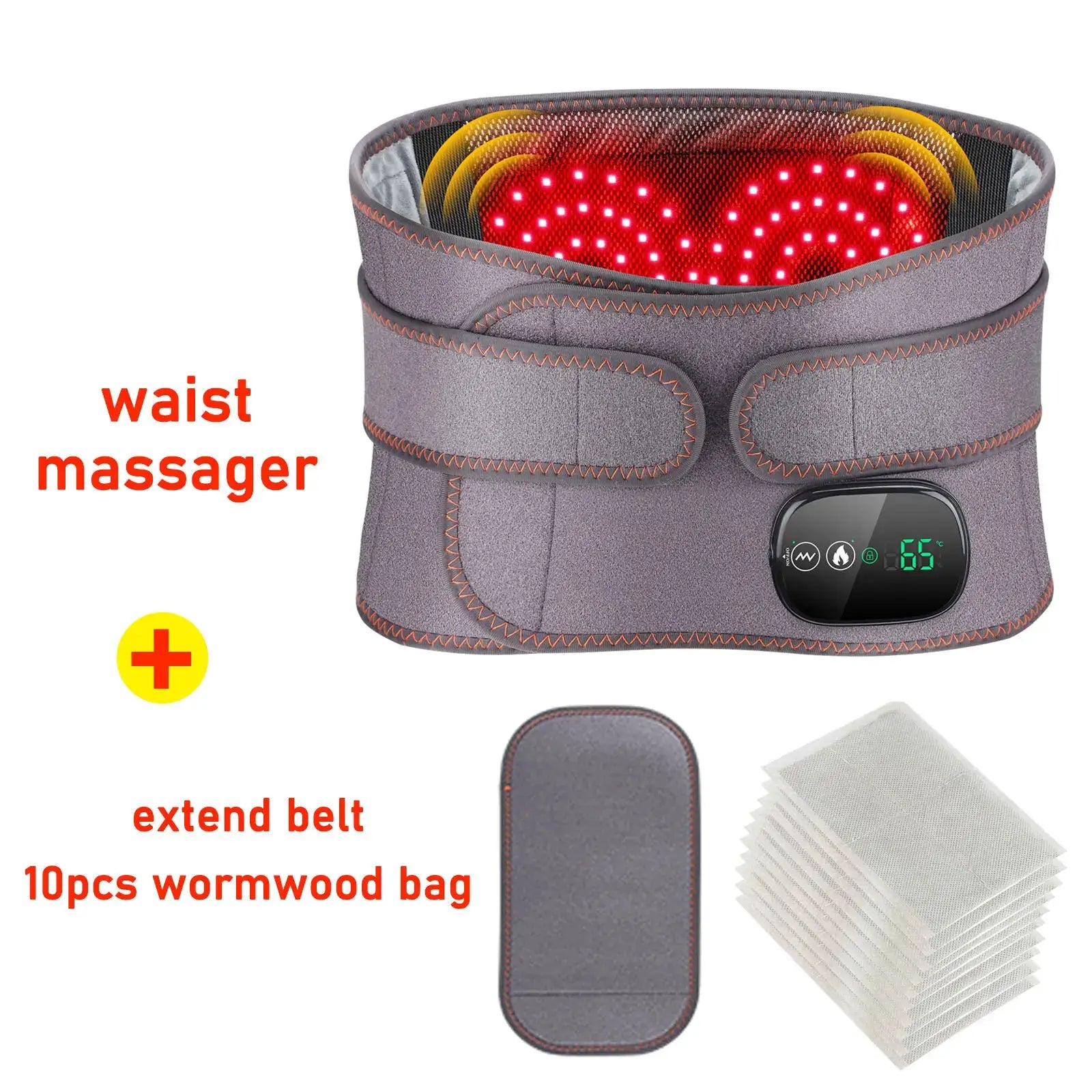 Simples Market electric heating waist massager belt, gray suede with orange stitching and LED display