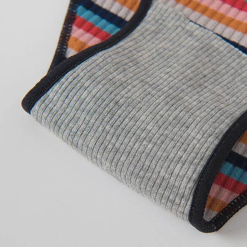 3-piece women's cotton half-hip panties with rainbow-striped waistband, Simples Market NK606