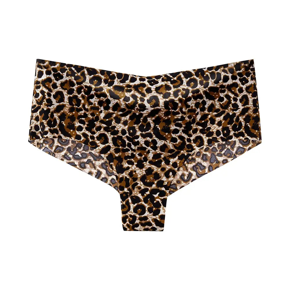 BANNIROU women's seamless leopard print briefs, mid-rise ice silk underwear