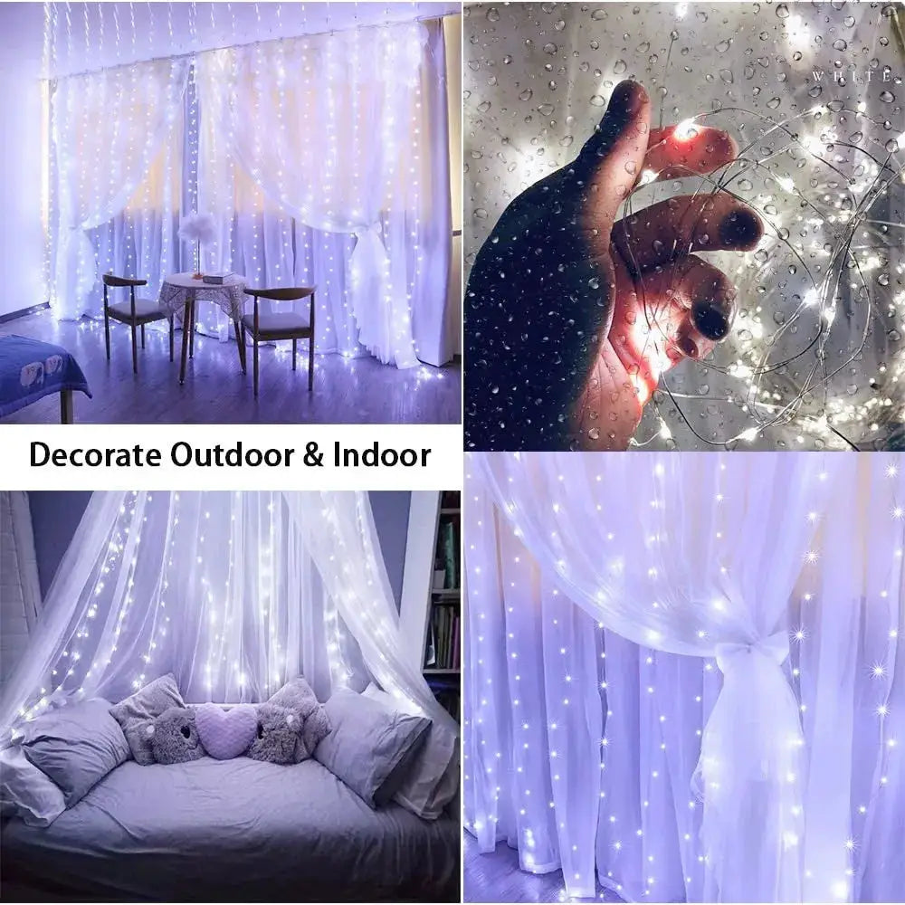 Led Fairy String Curtain Lights With 8 Modes Remote USB Festoon For Christmas Decor For Home And Holiday New Year Lamp
