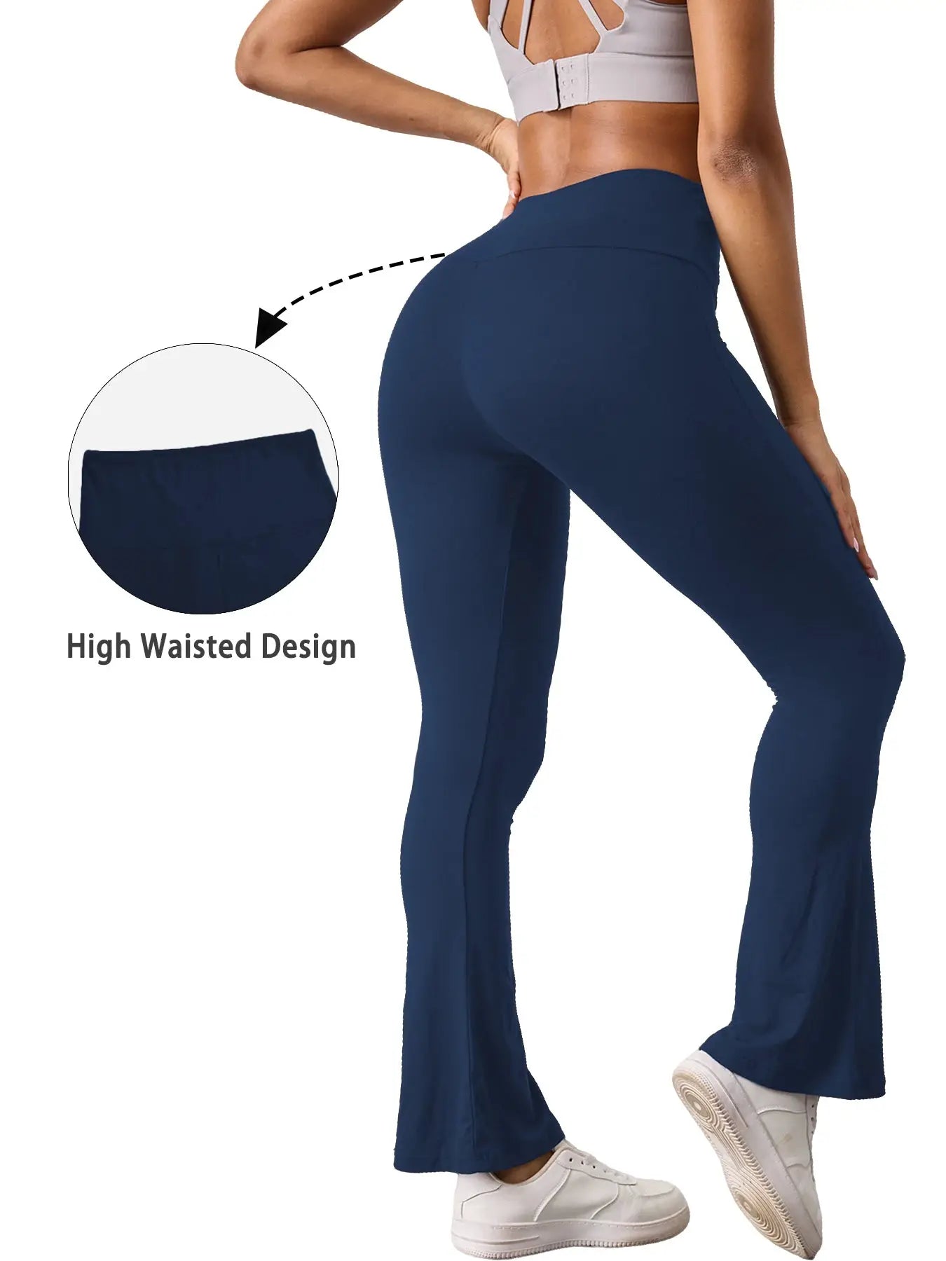 Women's super-soft navy blue high-waisted flare leggings with tummy control