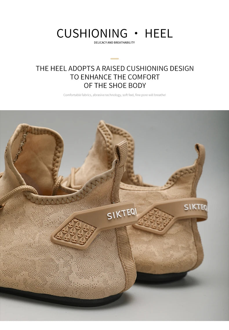 Pair of men's beige mesh loafers with SIKTEQI strap, breathable driving moccasins by Simples Market
