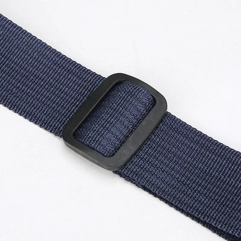 Men's waist bag strap in navy webbing with black rectangular buckle