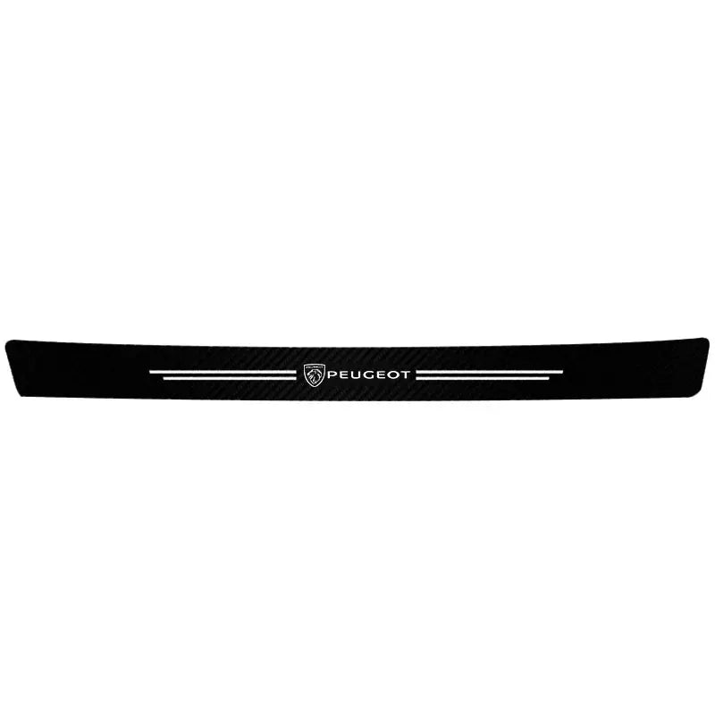 Car door sill protector with Peugeot logo, black carbon-fiber finish