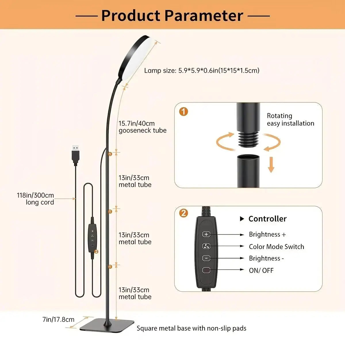 Simples Market LED floor lamp with black metal frame and adjustable gooseneck, dimmable floor/desk task light