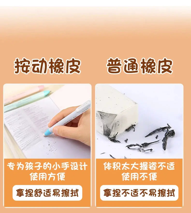 KHINSUN press retractable pencil eraser by Simples Market, pen-style with blue tip for kids