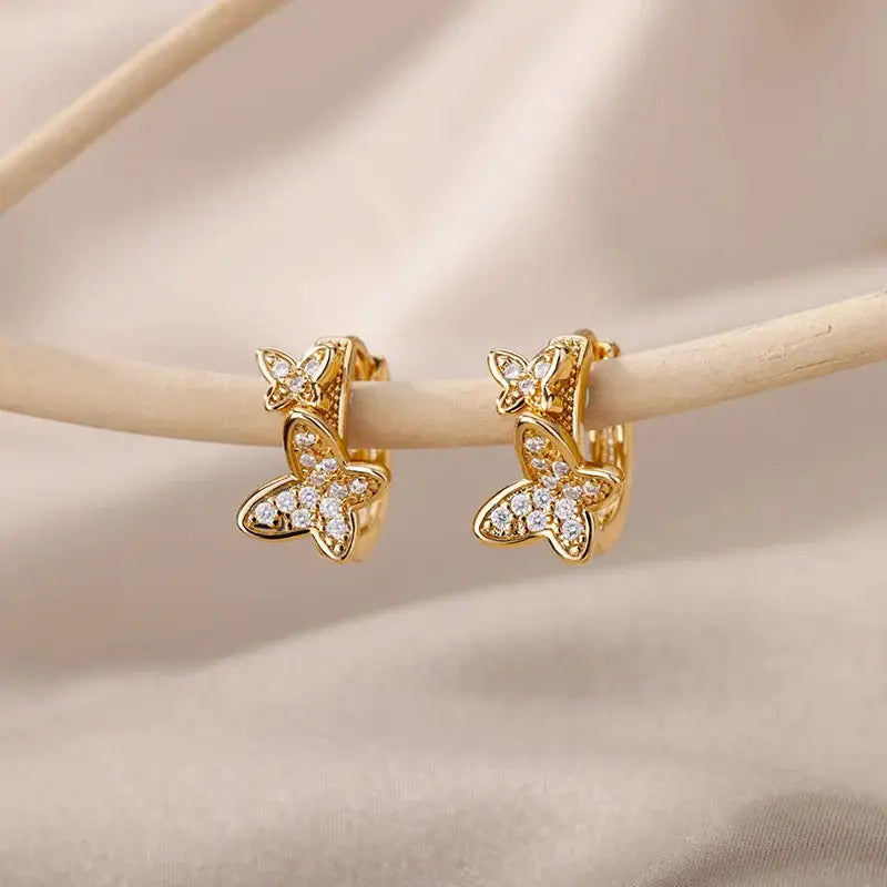 Butterfly Earrings For Women And Girls Stainless Steel Gold Tone Jewelry 2026 Trend Wedding Aesthetic