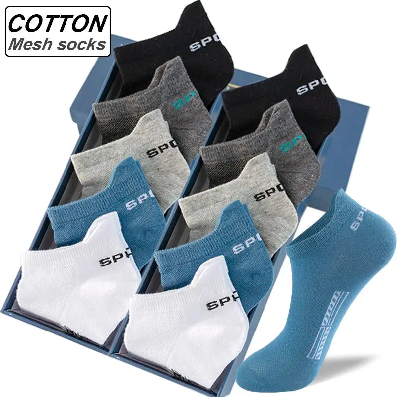 Men's Cotton Ankle Socks 10 Pairs Breathable Mesh Sports Everyday Casual Athletic Thin Cut Plus Size 39-48