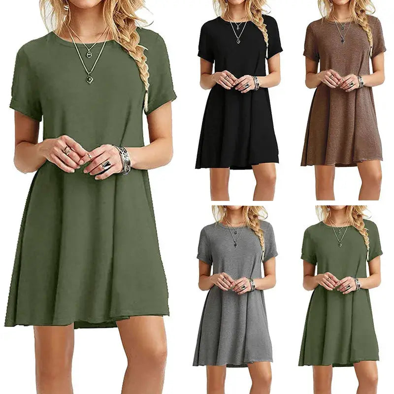 Instylis Women Casual Vintage O Neck Print Loose Mini Dress Sundress