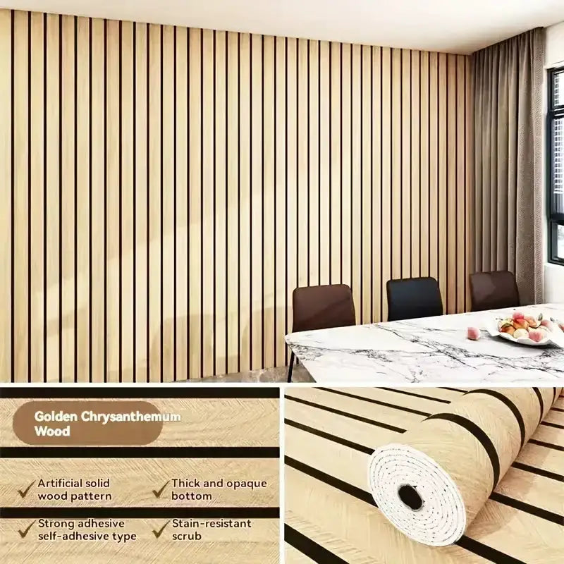 Thick brown grid peel-and-stick wallpaper with faux wood pattern; waterproof and moisture-proof