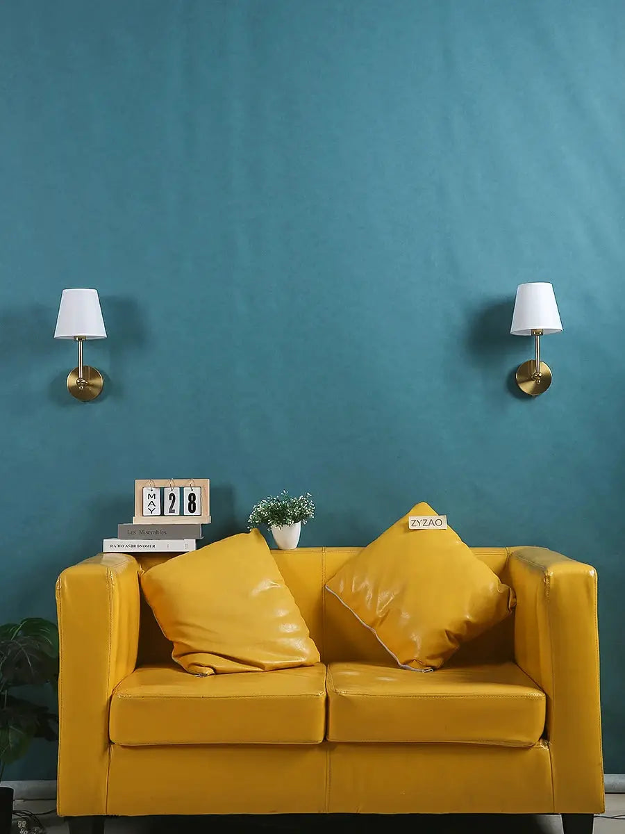 American retro wall lamp pair; brass sconces with white fabric shades for bedroom or living room (2-pack)