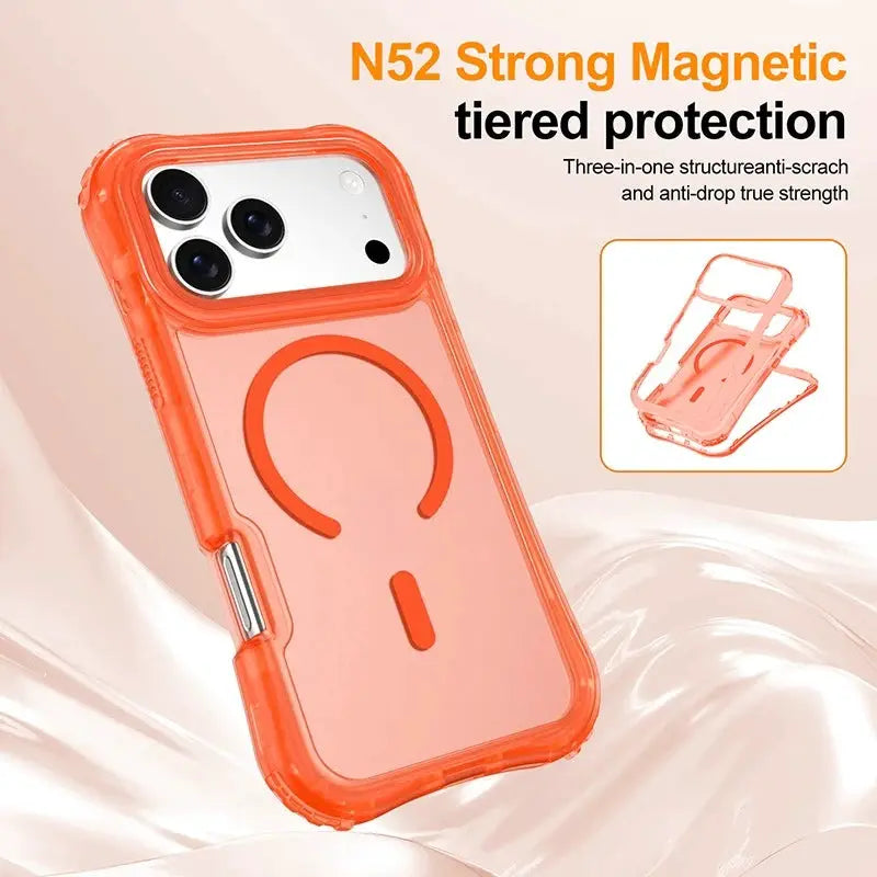 Armor 3IN1 PC+TPU clear magnetic iPhone case by Simples Market with orange bumper