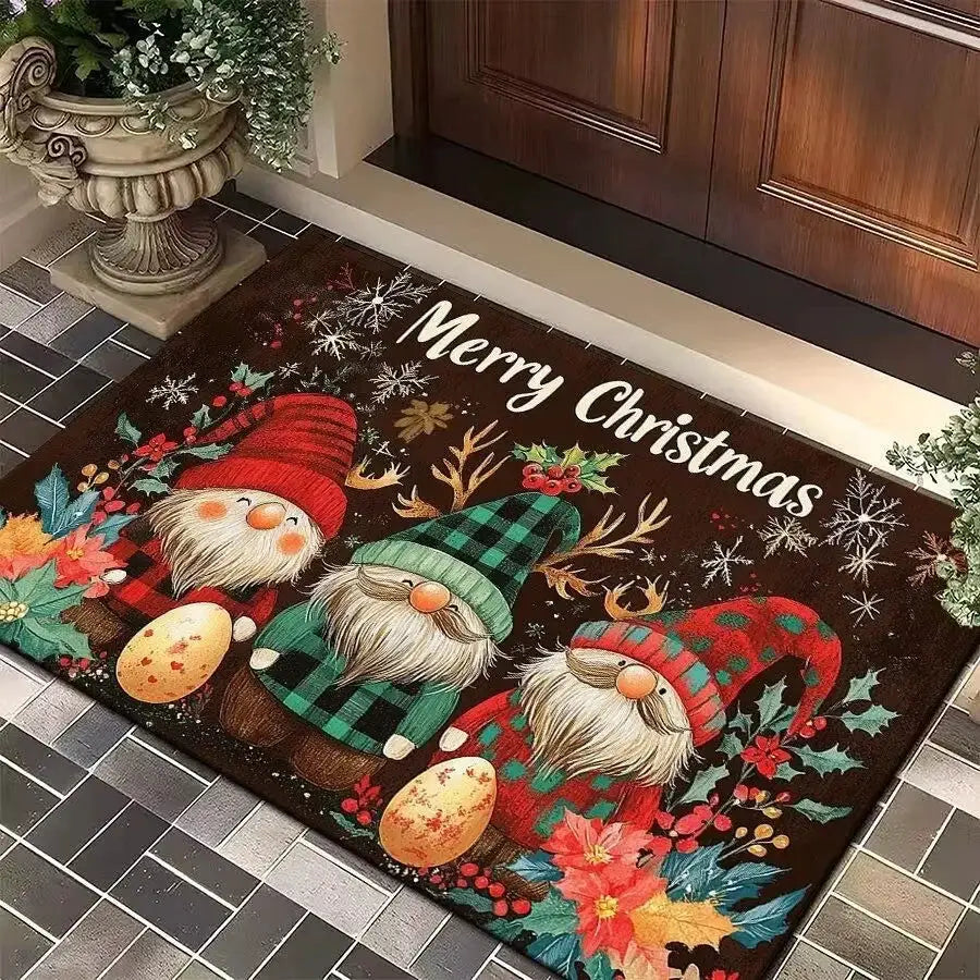 Christmas Tree Santa Claus Elk Entrance Doormat Anti Slip Floor Mat for Entry Door