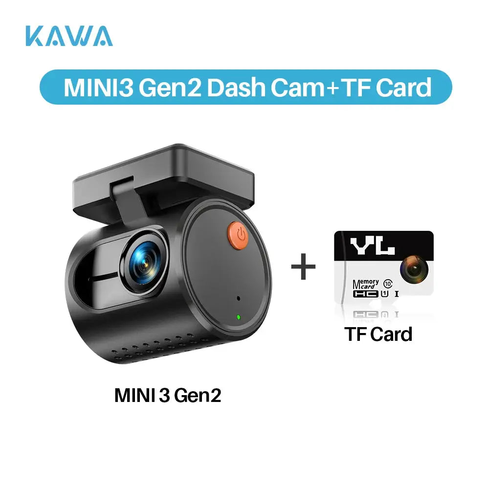 KAWA MINI3 Gen2 dash cam in black with TF card included, car DVR with 2K WiFi and night vision