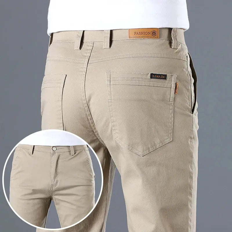 Men's Simples Market khaki pure cotton slim-straight casual pants with back pockets