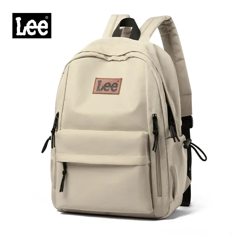 Lee beige lightweight 16-inch laptop backpack, Oxford fabric with multiple zip pockets