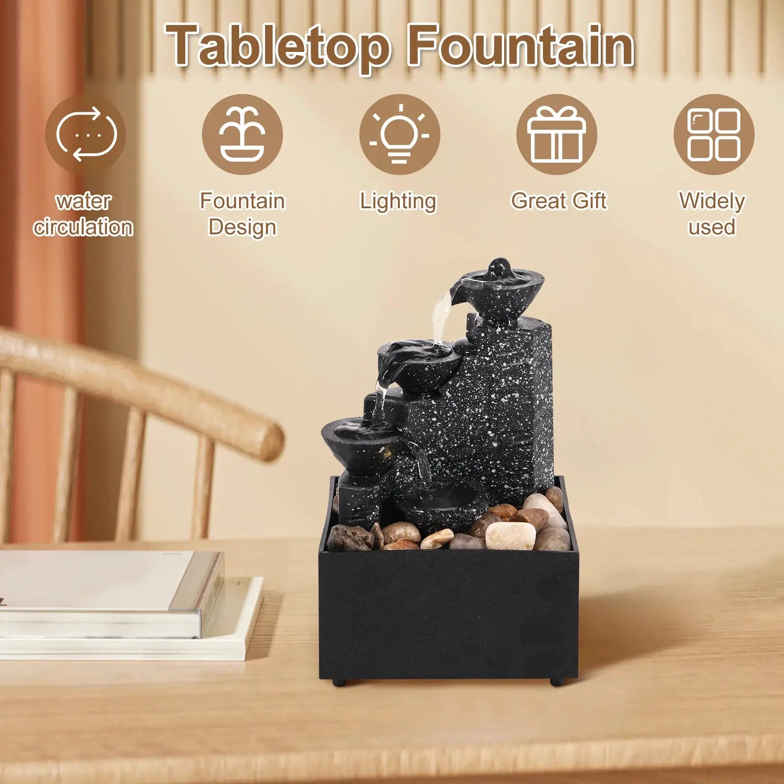 Tabletop Waterfall Fountain For Relaxation And Meditation Desktop Decor With Soft Ambient Lights And Mothers Day Gift