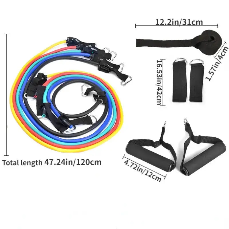 11 Piece Resistance Bands Set With Pull Rope Ankle Straps Chest Expander Portable Fitness Equipment