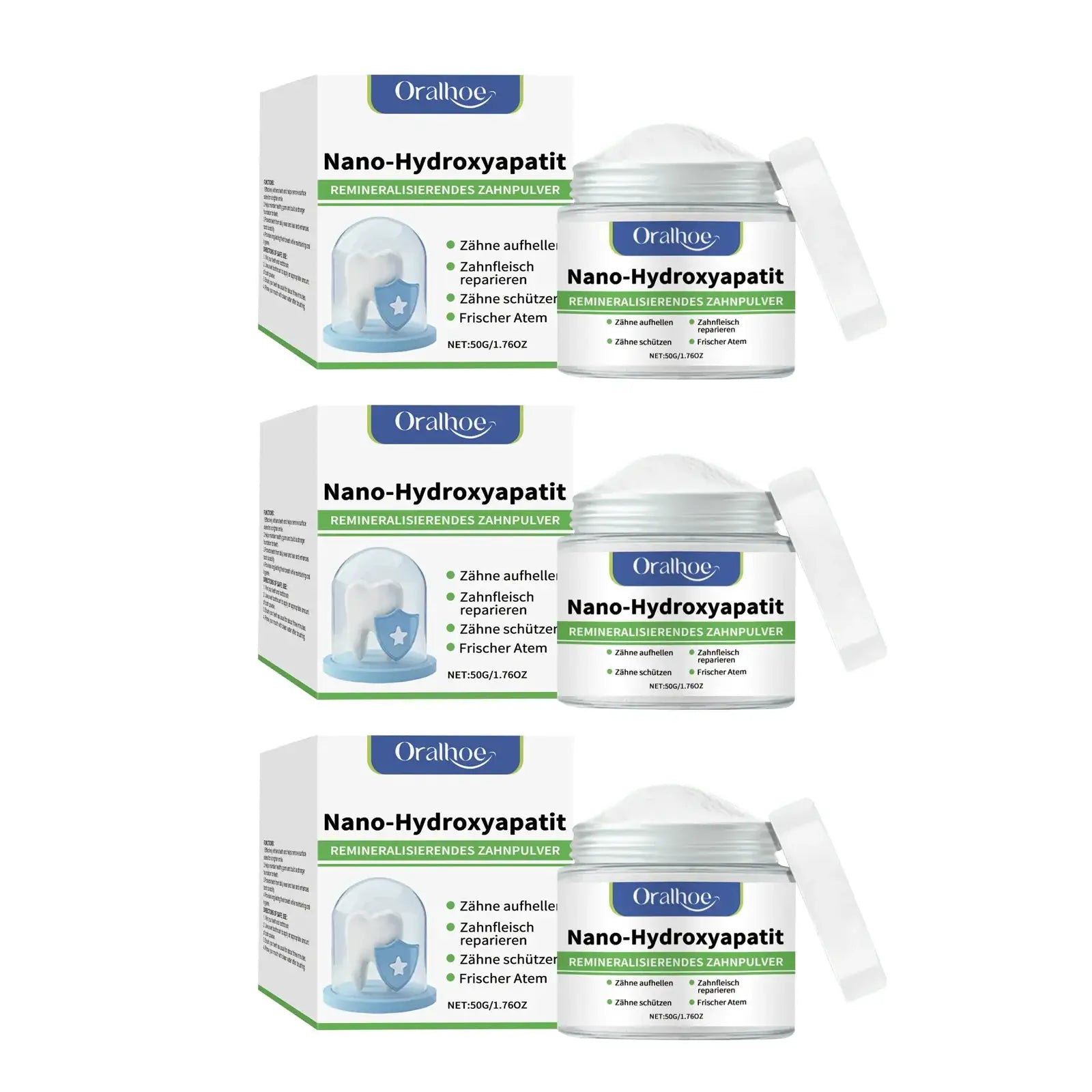 Oralhoe Nano-Hydroxyapatit remineralizing tooth powder, 3-pack