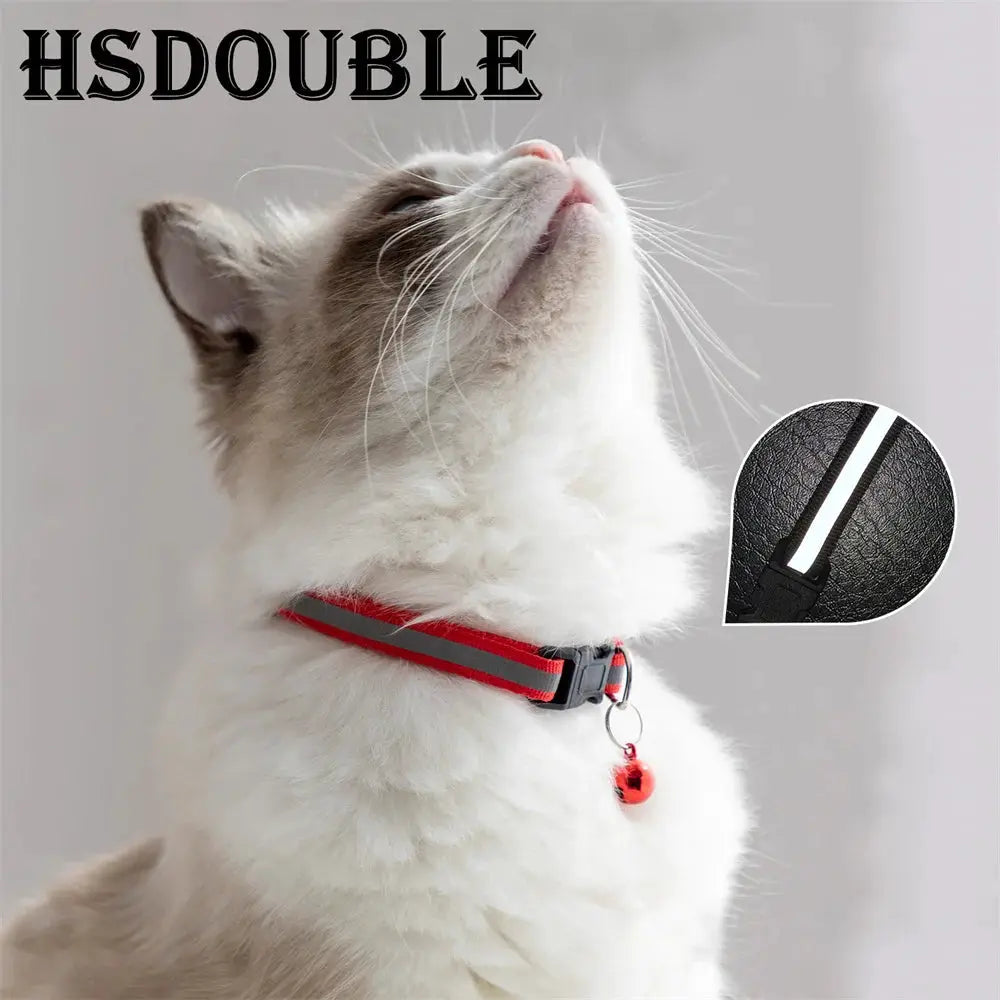 2 Pack Reflective Adjustable Cat And Small Dog Collars With Sash Bells In 12 Colors For Night Visibility