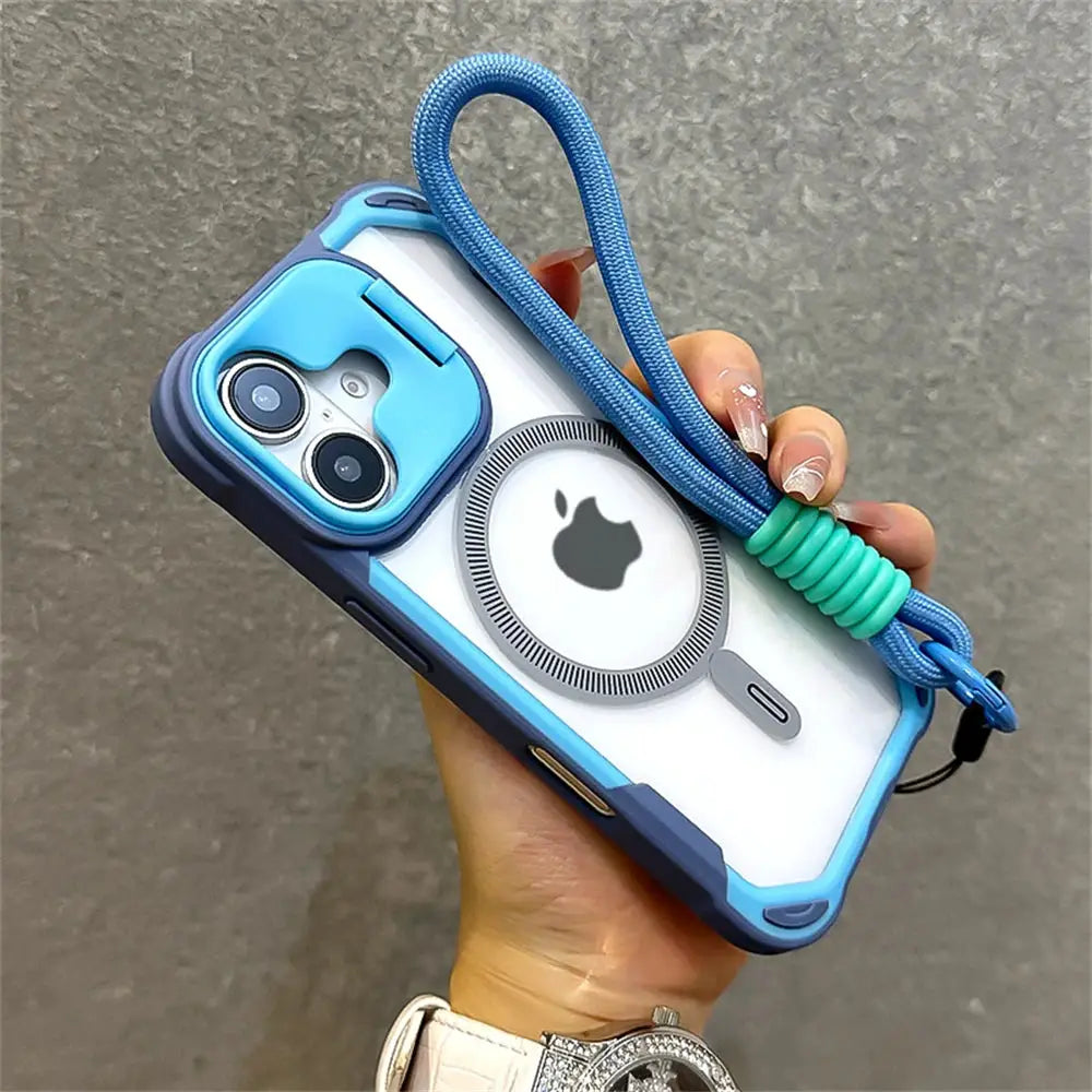 Armor Candy MagSafe phone case with blue bumper and wrist strap for iPhone 11–16 Pro Max by Simples Market