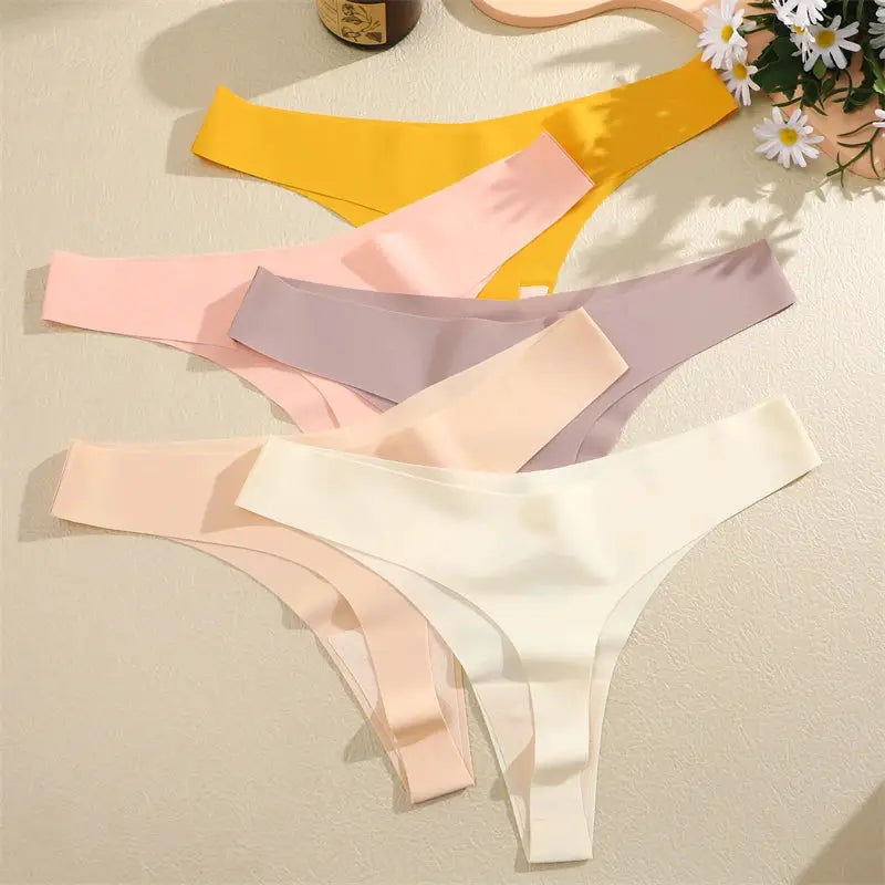 FINETOO ice silk seamless thongs in five colors, V-waist low-rise breathable G-string underwear