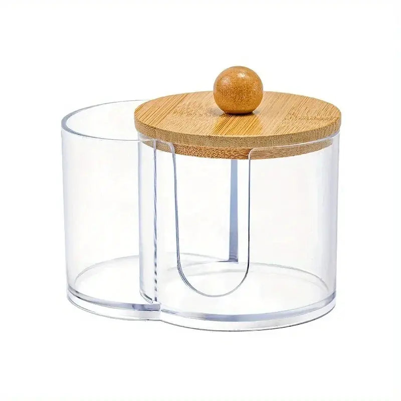 Clear Dual Compartment Cotton Swab And Cotton Balls Organizer For Bathroom Makeup Storage