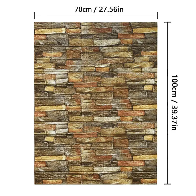 Simples Market 3D brick-pattern wall panels wallpaper, brown beige stone texture, waterproof, 70x100 cm
