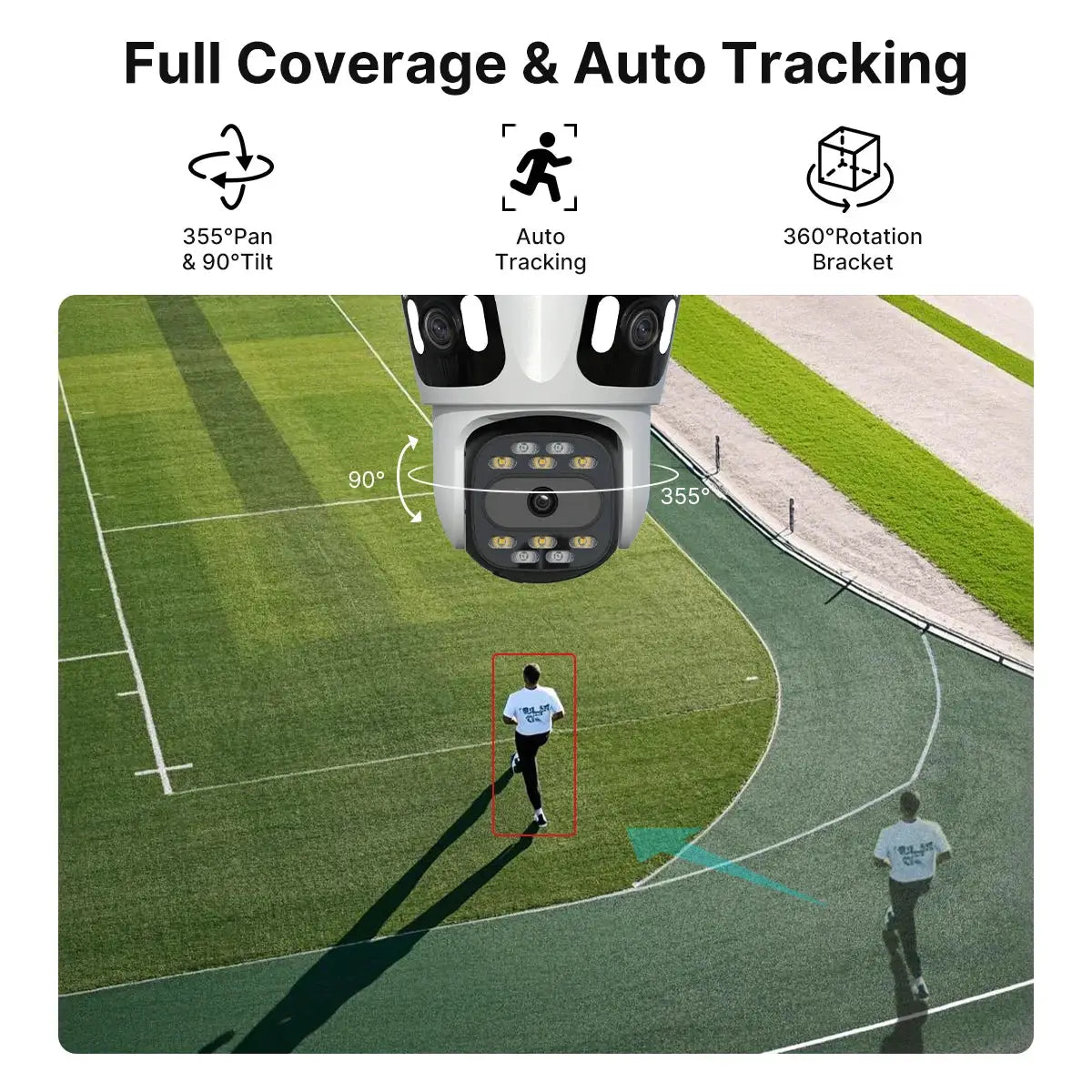 Three-lens PTZ IP outdoor security camera with auto-tracking and WiFi, gray finish