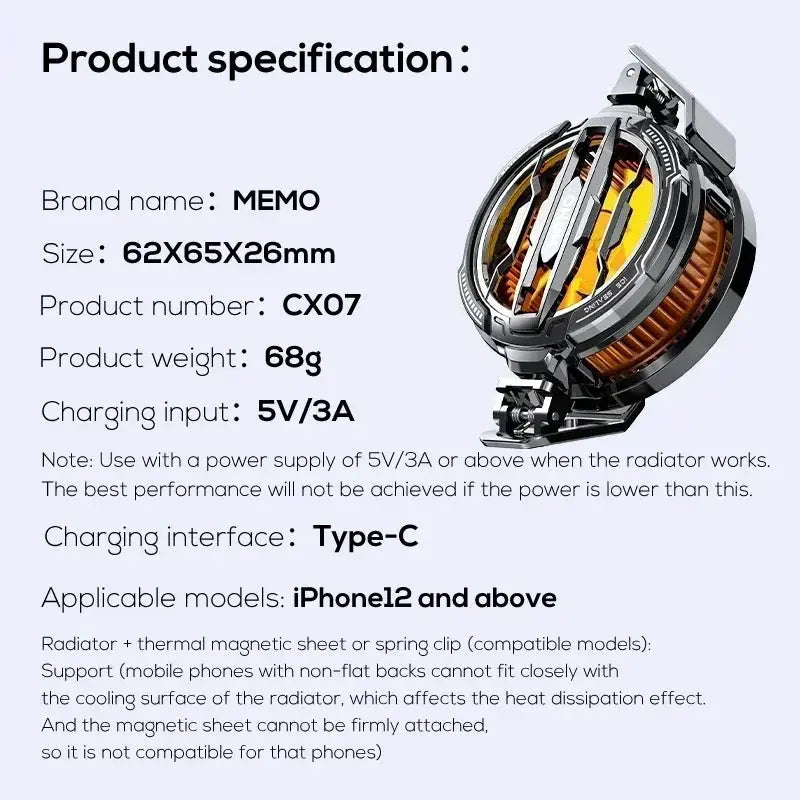 Universal mobile phone cooler with 2-in-1 semiconductor cooling fan and magnetic back clip (CX08) by Simples Market