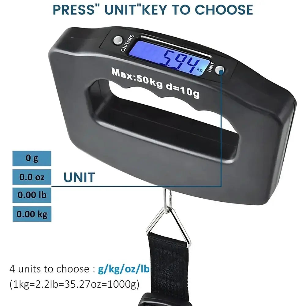 TravelEase 50kg Digital Luggage Scale With Backlit Display Portable Suitcase Weighing