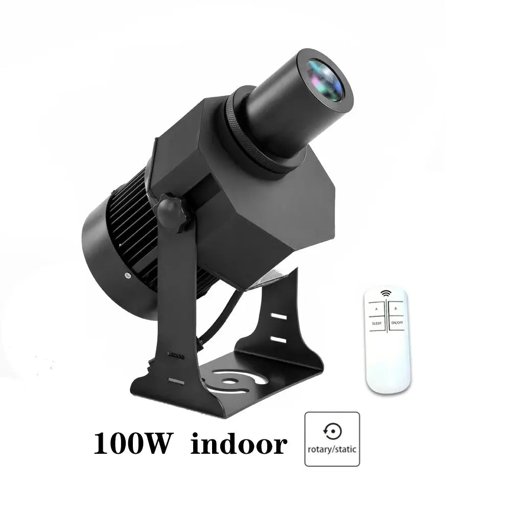 100W indoor gobo projector on mounting bracket with remote control; rotary/static mode