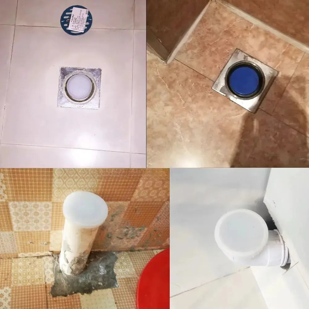 Silicone sewer pipe sealing ring and floor drain stopper set; white and blue variants, 4-piece by Simples Market