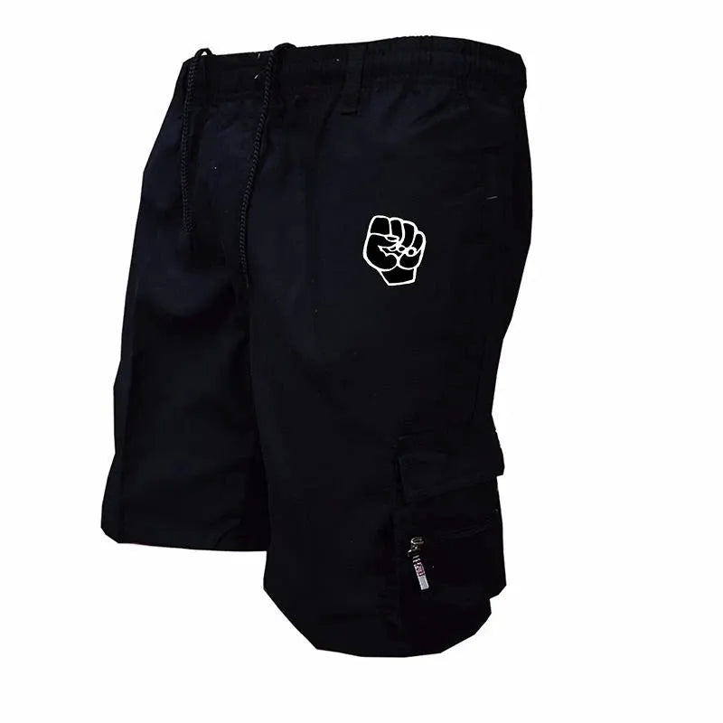 Simples Market black cotton cargo shorts with multi-pocket design