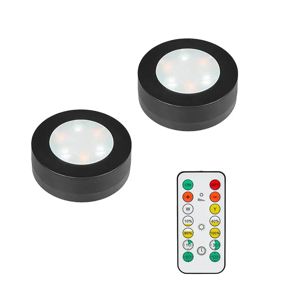 Simples Market black round LED under-cabinet lights (2-pack) with remote control