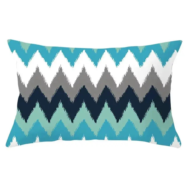 Simples Market rectangular polyester throw pillowcase with teal zigzag geometric print for living room decor, 30x50cm.