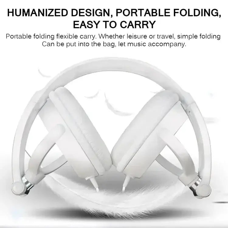 Wired headphones Simples Market, white foldable over-ear with microphone, 3.5mm bass stereo jack for PC/MP3