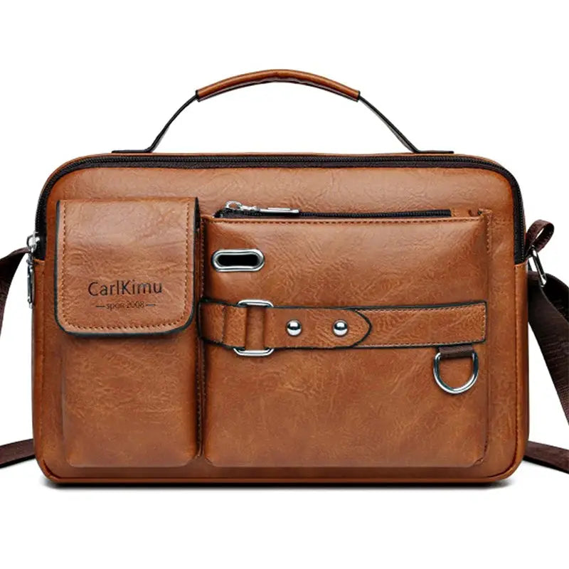 UrbanTrail Retro Messenger Bag Waterproof PU Design Large Capacity Laptop Briefcase for Men