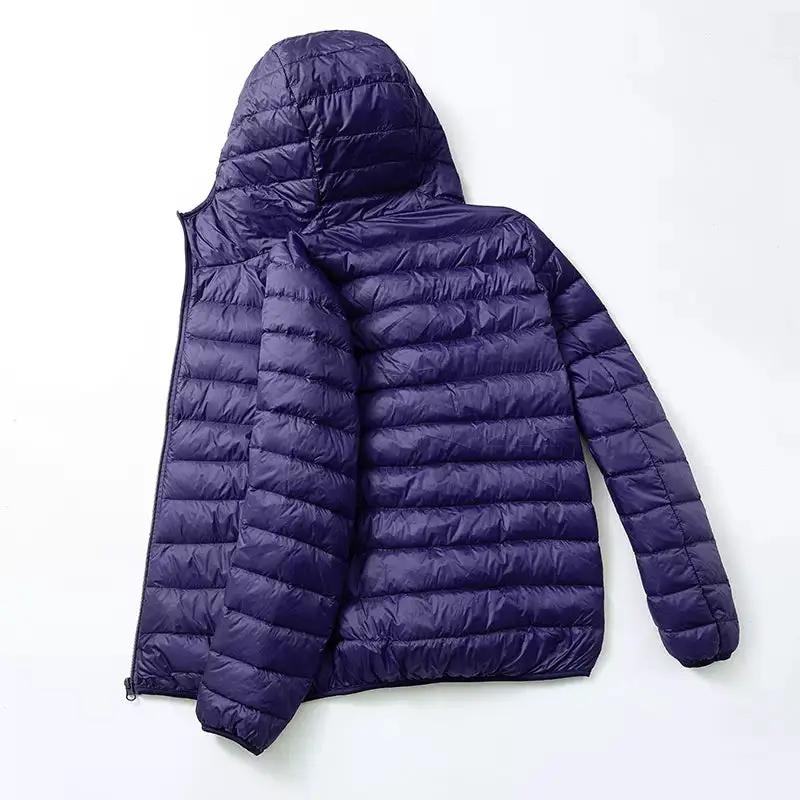 Men's ultralight purple duck-down hooded jacket, quilted puffer coat by Simples Market